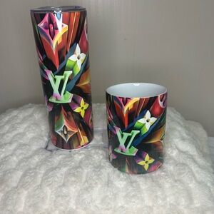 Designer Multicolor Floral Monogram Ceramic Mug & Tumbler Set